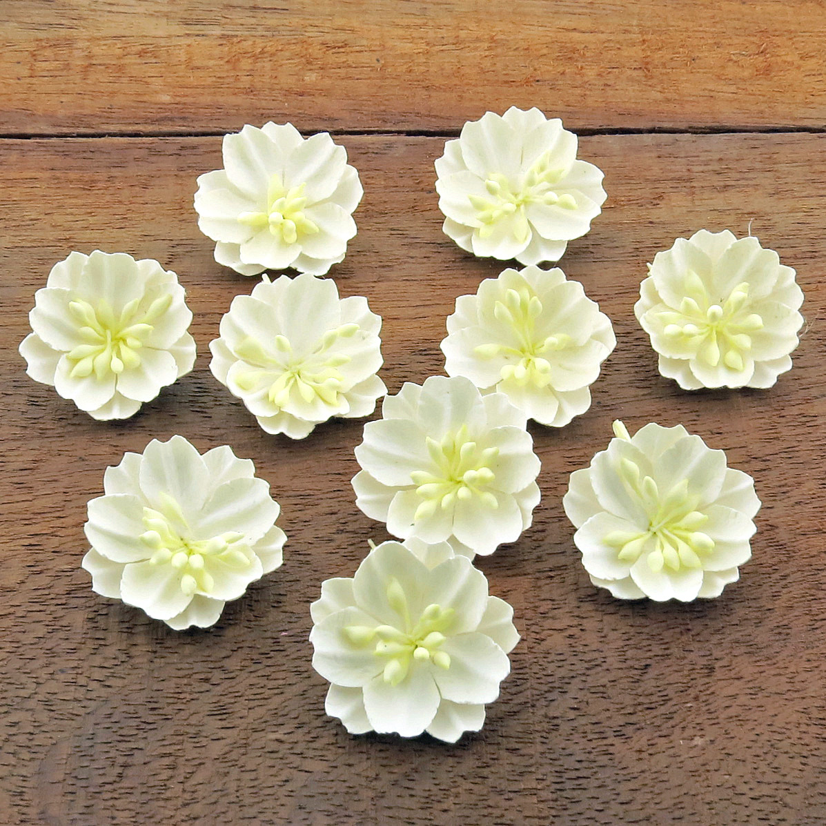 WHITE COTTON STEM MULBERRY PAPER FLOWERS - SET A - Click Image to Close